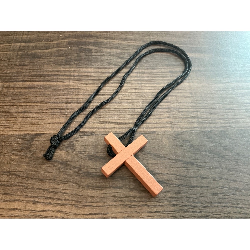Men Wood Cross 2" Pendant On Black Cord Religious Handmade Spiritual Necklace